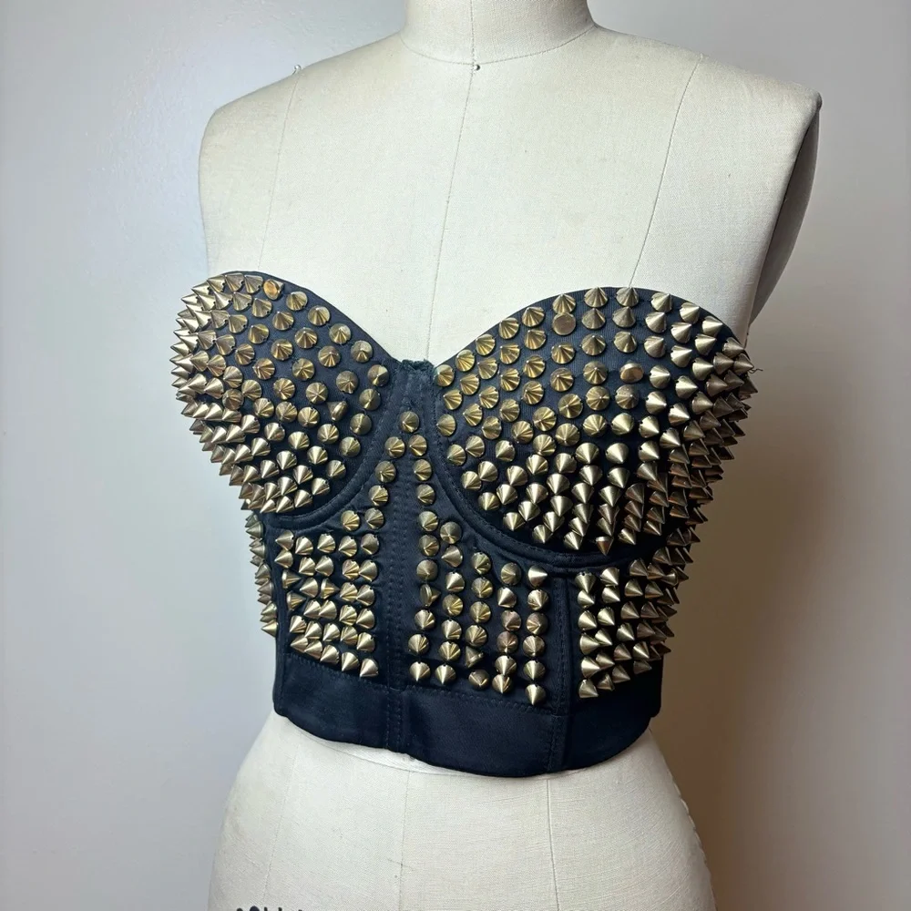Vintage Retro Black Studded Bustier - Picture 2 of 9